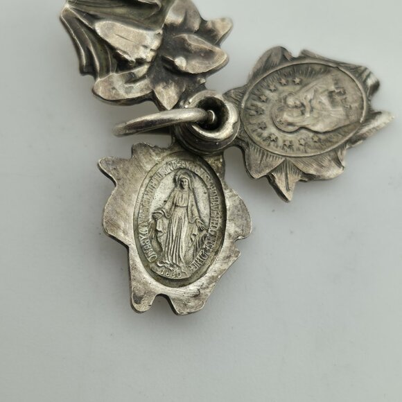 ORNATE ART DECO STERLING SILVER TRIPLE PART FLOWER RELIGIOUS CROSS CHARM 925 - Picture 8 of 12